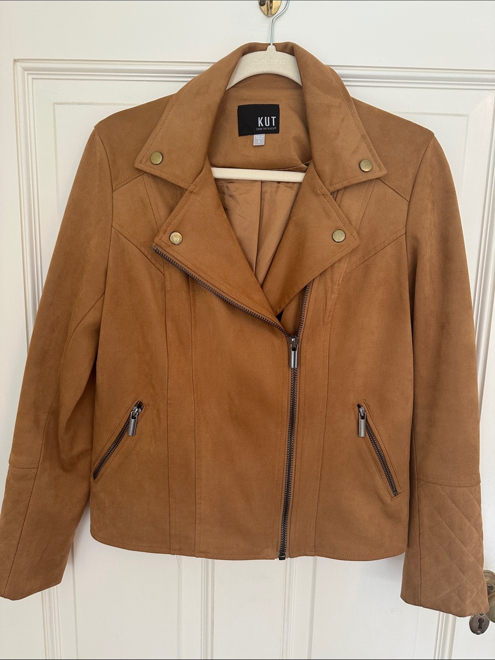 Kut from the Kloth Camel Faux Suede Moto Jacket